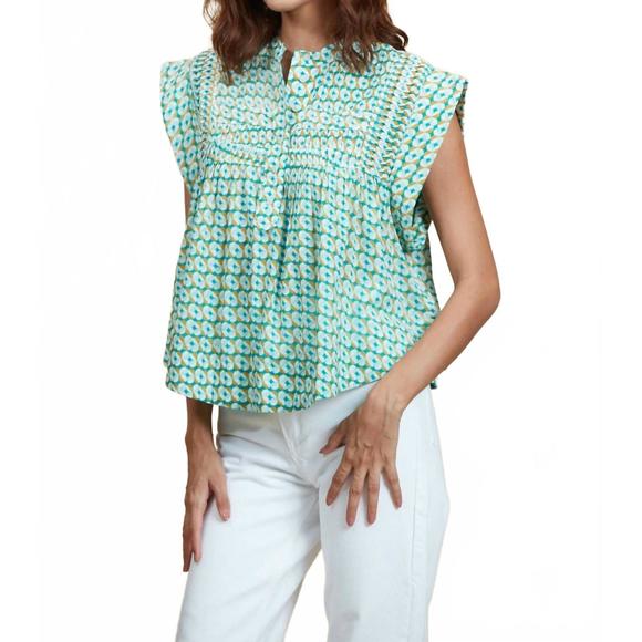 NEW RO'S GARDEN ninicap sleeve top in blue garcon - Picture 1 of 3